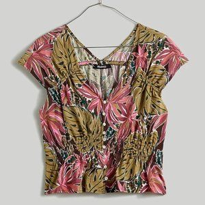 NWOT Madewell Shirred Cap sleeve top tropical floral Small